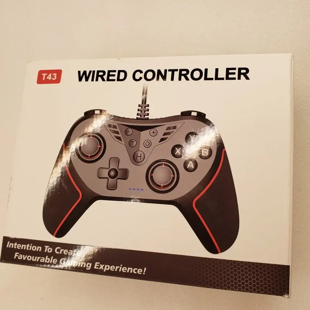 T43 Wired Controller for Switch, PC, and TV with Ergonomic Grip (Black/Red)